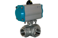 Кран шаровой 3-ходовой L-образный 1,1/2" DN 40 AISI 316 с двухсторонним пневмоприводом AT75D