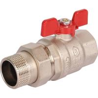 Полнопроходной шаровый кран со сгоном 1,1/4" ручка бабочка КРАСНАЯ резьба STOUT SVB-1007-000032