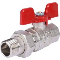 Полнопроходной шаровый кран со сгоном 1/2" ручка бабочка КРАСНАЯ резьба STOUT SVB-1007-000015