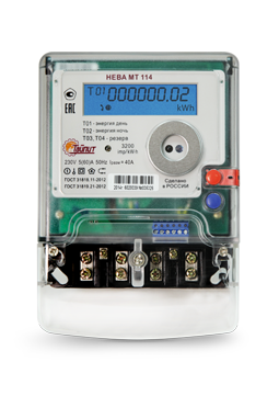 Прибор учета электроэнергии НЕВА МТ 114 AS RF2.1PC  5(60) ,многотарифный,однофазный,5-60A,230V,ЖКИ