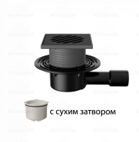 Трап регулируемый T 510.0 PDsB 145x145 горизонтальный выпуск DN40/50 с "сухим" сифоном, решетка чугу