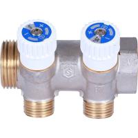 Регулировочный   коллектор на 2 вых 1" х 1/2" плоское уплотнение STOUT никель  SMB 6852 011202