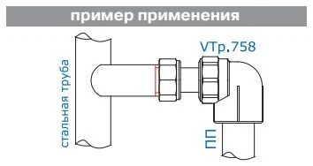 Угольник PPR с накидной гайкой VALTEC полипропиленовый VTp.758 Угольник PPR с накидной гайкой VALTEC полипропиленовый VTp.758