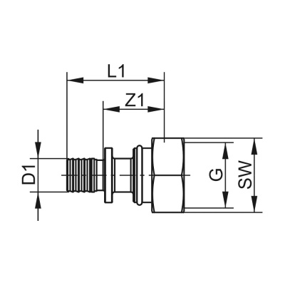 Соединение прямое с внутренней резьбой 16 x 3/4" (Евроконус) TECEflex, латунь 763616