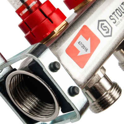 STOUT Коллекторная группа нерж. со встроенным расходомерами в сборе 1"х 2 вых.x 3/4" SMS 0917 000002