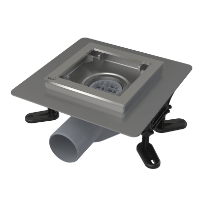 Сливной трап нержавеющей стали низкий 130х130мм боковой сток, без решетки, мокрый гидрозатвор APV120