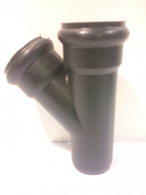 Тройник канализационный черный Ø 50(ДУ48)хØ 50 (ДУ48) х45° (косой)