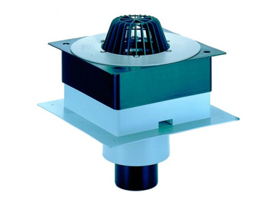 Воронка для кровель из профлисHL63P/7DN75 с теплоиз. для ПВХ мембран   с монтаж. коробом, с листвоул