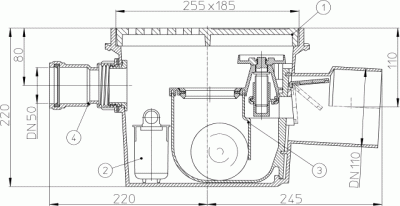 HL 77.1 DN110 Трап с дополнительным входом DN50 пропус способность 0,8 л/с