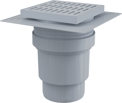 Сливной трап 150х150/110 мм прямой сток, серая решетка, мокрый гидрозатвор APV11
