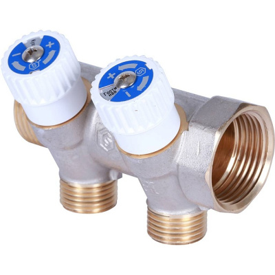 Регулировочный   коллектор на 2 вых 1" х 1/2" плоское уплотнение STOUT никель  SMB 6852 011202