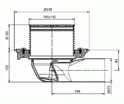 HL 5100T DN 75 с горизонт выпуском, с механич. незамерз запохазапир устройством   решетка138х138   