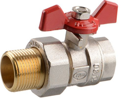 Кран шаровый для воды TERMA-R-RED, с американкой рукоятка бабочка 1/2" Внутренняя-Наружная резьба