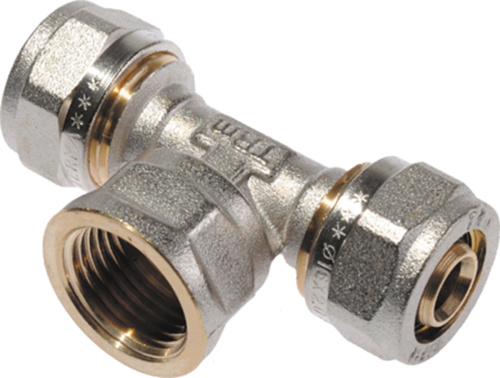 Фитинг обжимной для металлопластиковой трубы Тройник 16 x 1/2" x 16 Внутренняя резьба