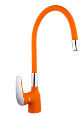 F 4453-02 Смеситель с для кухни с гайкой оранжевый однорукий, гибкий излив FRAP 