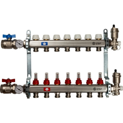 Комплект коллекторный блок с расходомерами STOUT 1"х 7 вых x 3/4" SMS 0907 000007 нерж. сталь