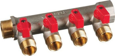 Коллектор с Отсекающими кранами 3/4" х 4 выхода 1/2" Наружная резьба TeRma (TRm)  