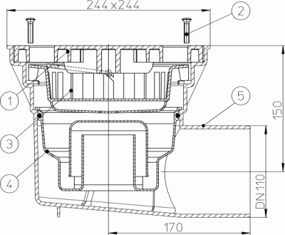 HL605LW DN 110 решетка из ПП 226х226мм Трапы серии PERFEKT, Гидрозатвор