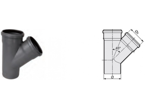 Тройник канализационный косой DN  110x110мм на 45° полипропиленовый, серый Синикон