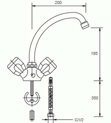 105 TRIGO Смеситель для мойки, излив 200 мм. с классической кран-буксой MOFEM