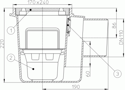 HL 71G DN110 Трап для подвального помещения с решеткой из чугуна