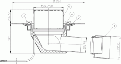 Кровельная воронка, HL64,1B DN75/110 с теплоизоляцией, с фланцем из нержавейки с горизон. выпуском 