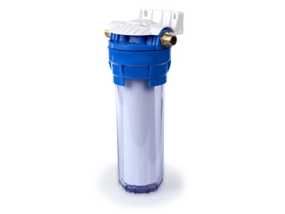 Фильтр магистральный для ХВС,прозр. осадоч.,подкл. 1/2x3/4 ,5 мкм,пласт. скоба,ключ 32008 ГЕЙЗЕР 10"