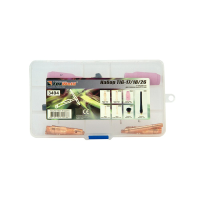 Набор комплектующих для аргонодуговой горелки TIG 17/18/26 - 10 предметов, FOXWELD