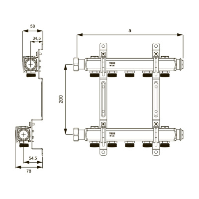 Коллектор из нержавеющей стали TECE 12x 3/4" 1" расп. подающей и обратной линий для подк. радиаторов