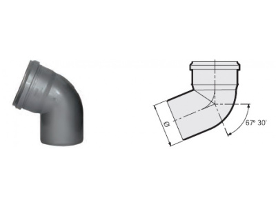 Отвод канализационный DN  50 мм на 67° полипропиленовый, серый Синикон