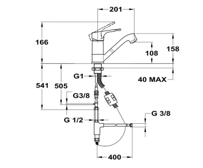 304 JUN EVO  Смеситель для мойки c поворотным изливом 201 мм  MOFEM 