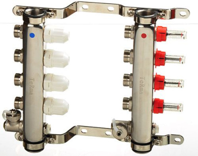 Коллекторный блок с регулировочными клапанами и расходомерами 1"х4 вых. 3/4" Нар.р. TeRma (TRm)