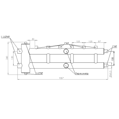 Коллектор с гидрострелкой 120 кВт 4 контура 1,1/2х1 GSK 40-3,1 AISI 304 ПроксиТерм