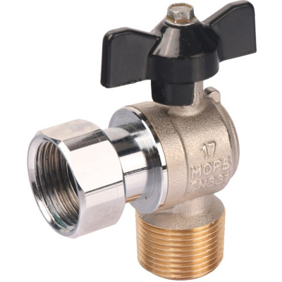 Кран шаровой с накидной гайкой угловой  3/4" резьба вн.-нар., ручка бабочка STOUT