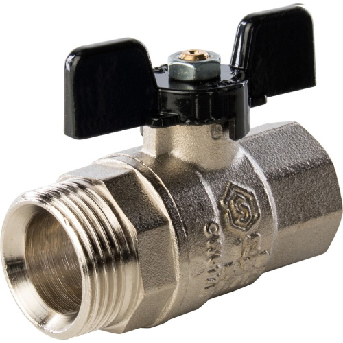 Полнопроходной шаровый кран со сгоном   1" ручка бабочка резьба внутренняя - наружная STOUT 