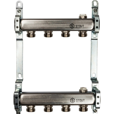 Коллекторный блок STOUT в сборе 1"х 4 вых x 3/4" SMS 0923 000004 нержавеющая сталь