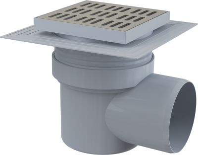 Трап 150х150/110 мм боковой сток, решетка из нержавеющей стали, гидрозатвор мокрый APV12