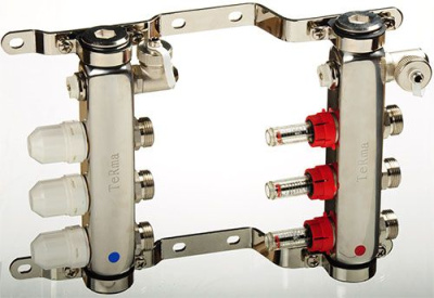 Коллекторный блок с регулировочными клапанами и расходомерами 1"х3 вых. 3/4" Нар.р. TeRma (TRm)