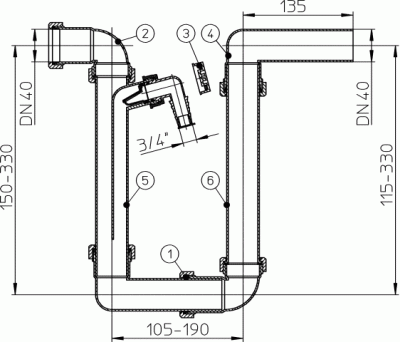 HL136.2 Сифон для кондиционеров с горизонтальным выпуском