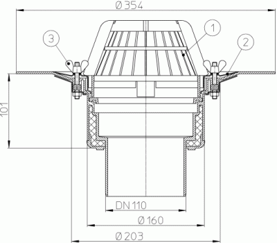 HL 62.1/1 Кровельная воронка с теплоиз . с обжимным фланцем из нерж.стали и с электрообогревом