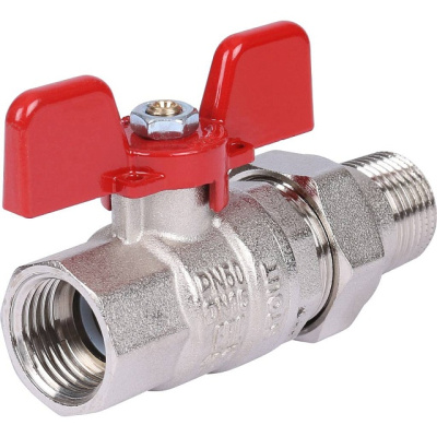 Полнопроходной шаровый кран со сгоном 1/2" ручка бабочка КРАСНАЯ резьба STOUT SVB-1007-000015