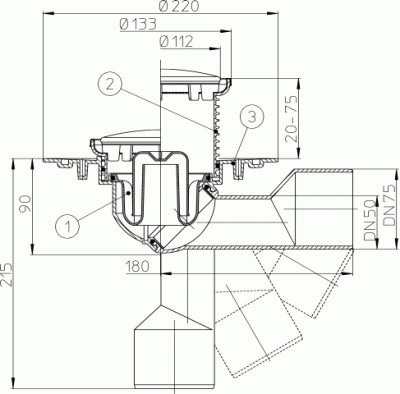 HL 80.1R DN 50/75 Трап для внутренних помещений с круглой решеткой решетка круглая 112 мм