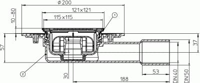 HL90Pr-3000 DN 50/40 Трап c подрамником из нержавейки, с систем фиксации решетки в подрамнике