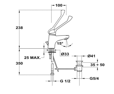101 JUN EVO MED  Смеситель для умывальника, медицинский c металич. донным клапаном  MOFEM 