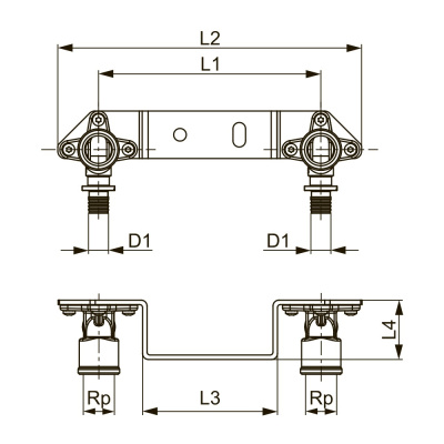 TECEflex Водорозетка на планке, 16 х 1/2", бронза 720550. Для подключения смесителя.
