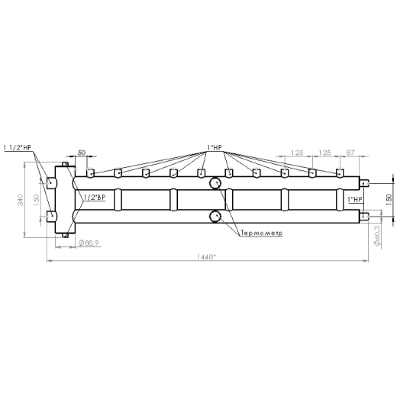 Коллектор с гидрострелкой 120 кВт 6 контуров 1,1/2х1 GSK 40-5.1 AISI 304 ПроксиТерм