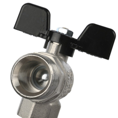 Полнопроходной шаровый кран со сгоном угловой  1/2" ручка бабочка резьба внутренняя - наружная STOUT