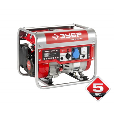 Генератор бензиновый ЗУБР 1200/1000 Вт,220 В,ручной пуск,0,84 л/ч ,предохранитель 5А