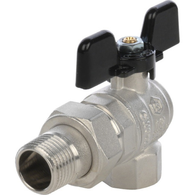 Полнопроходной шаровый кран со сгоном угловой  1/2" ручка бабочка резьба внутренняя - наружная STOUT