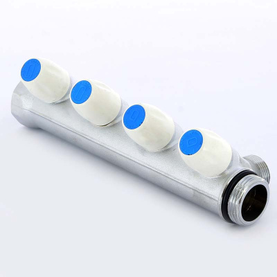 Коллектор на 4 выхода 1" х 3/4" регулируемый под евроконус TIEMME НИКЕЛЬ